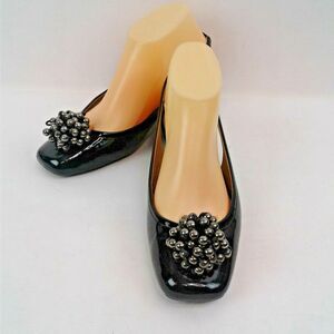 Liz Claiborne Womens Black 1.25" Heel Slingback Loafers w/Bead Clusters Size 8M